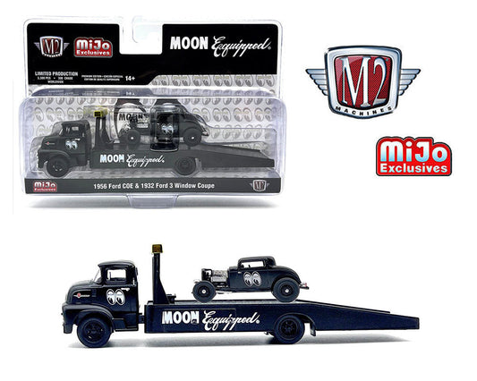 (Pre-Order) ***CHASE*** M2 Machines 1:64 Auto-Haulers 1956 Ford COE & 1932 Ford 3 Window Coupe -Matted Black – Mijo Exclusives