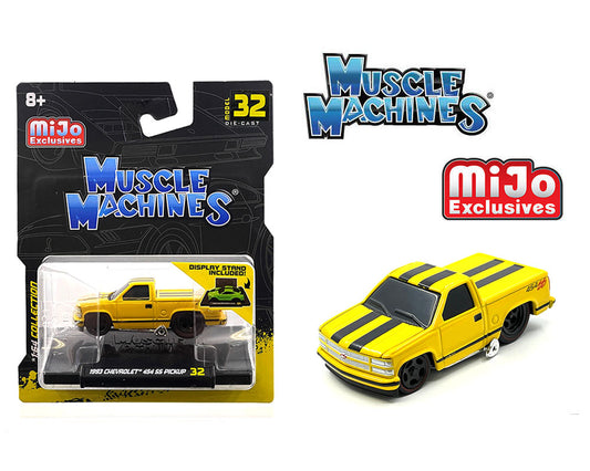 (Pre-Order) Muscle Machines 1:64 1993 Chevrolet 454 SS Pickup Truck Limited Edition – Yellow with Black Stripes – Mijo Exclusives