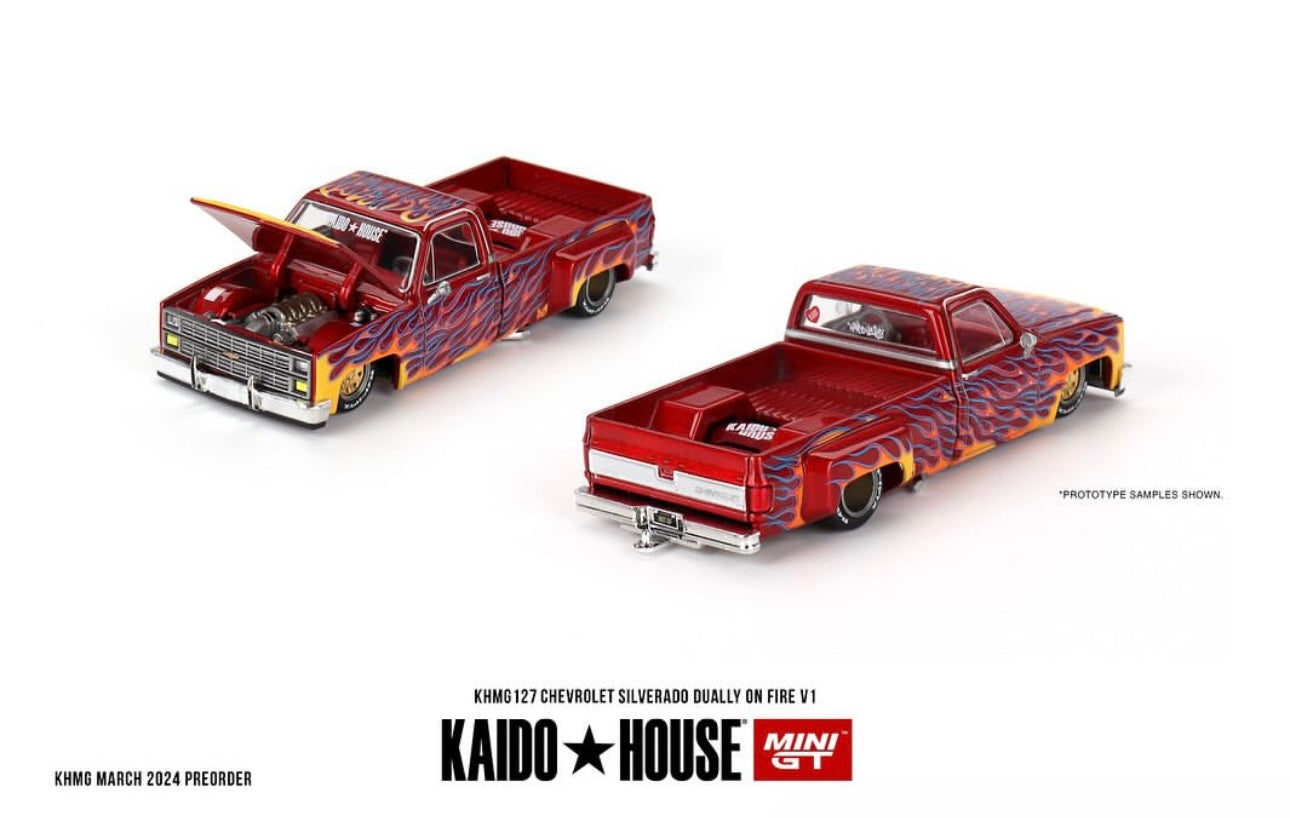 MINI GT x Kaido House 1/64 Chevrolet Silverado Dually on Fire V1
