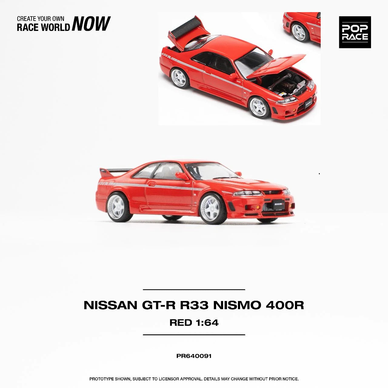 Pop Race 1/64 Nissan GT-R R33 NISMO 400R - Super Clear Red