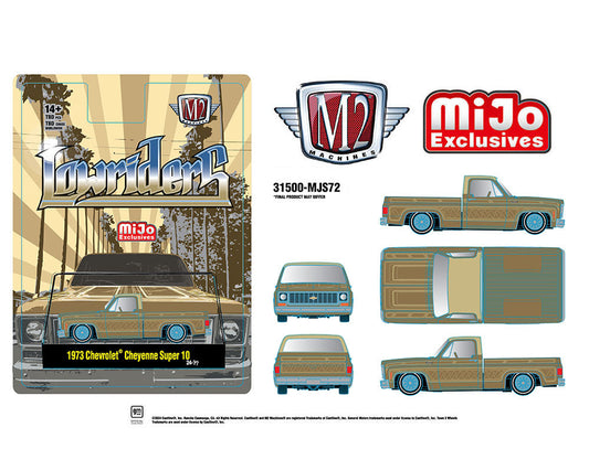 (Pre-Order) ***CHASE*** M2 Machines 1:64 1973 Chevrolet Cheyenne Super 10 Pickup Truck Lowriders Limited Edition – Gold – Mijo Exclusives