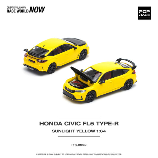 (Pre-Order) POP RACE 1/64 Honda Civic FL5 Type-R Sunlight Yellow
