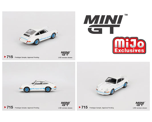 (Pre-Order) Mini GT 1:64 Porsche 911 Carrera RS 2.7 Grand Prix – White with Blue Livery- Mijo Exclusives