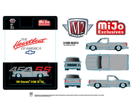 (Pre-Order) ***CHASE*** M2 Machines 1:64 1991 Chevrolet C1500 Ss 454 Pickup Truck Limited Edition – Silver – Mijo Exclusives
