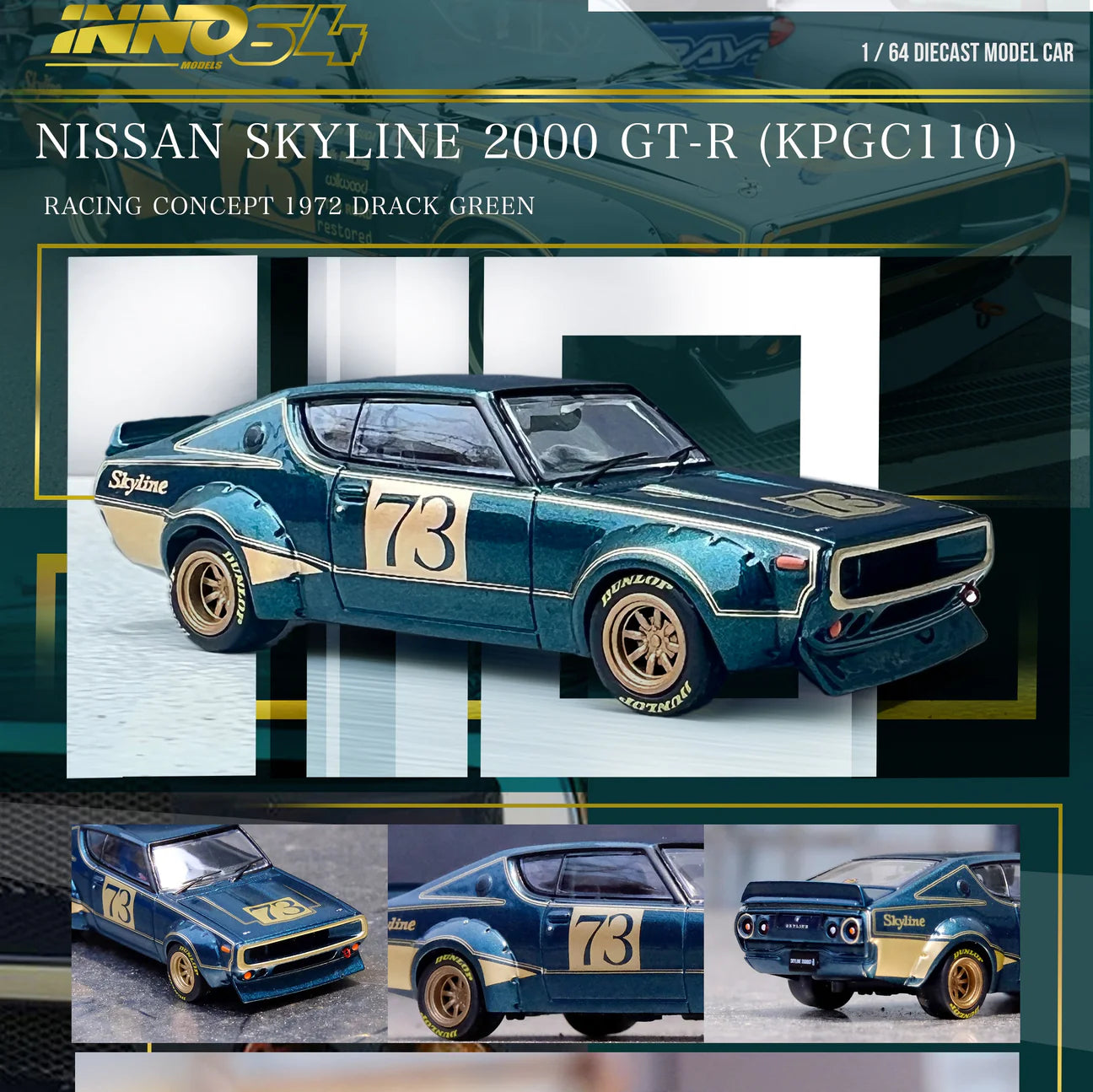 INNO64 1/64 NISSAN SKYLINE 2000 GT-R (KPGC110) Racing Concept Green
