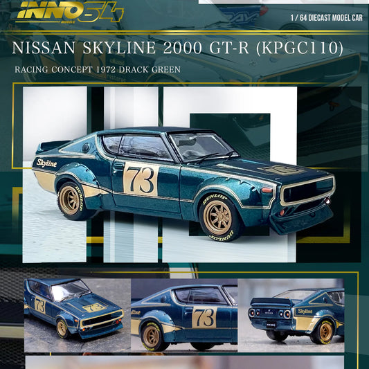 (Pre-Order) INNO64 1/64 NISSAN SKYLINE 2000 GT-R (KPGC110) Racing Concept Green
