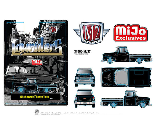(Pre-Order) ***CHASE*** M2 Machines 1:64 1958 Chevrolet Cameo Pickup Truck Lowriders Limited Edition – Black – Mijo Exclusives