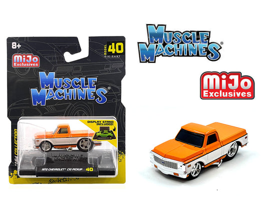 (Pre-Order) Muscle Machines 1:64 1972 Chevrolet C-10 Pick Up Limited Edition – White with Orange – Mijo Exclusives