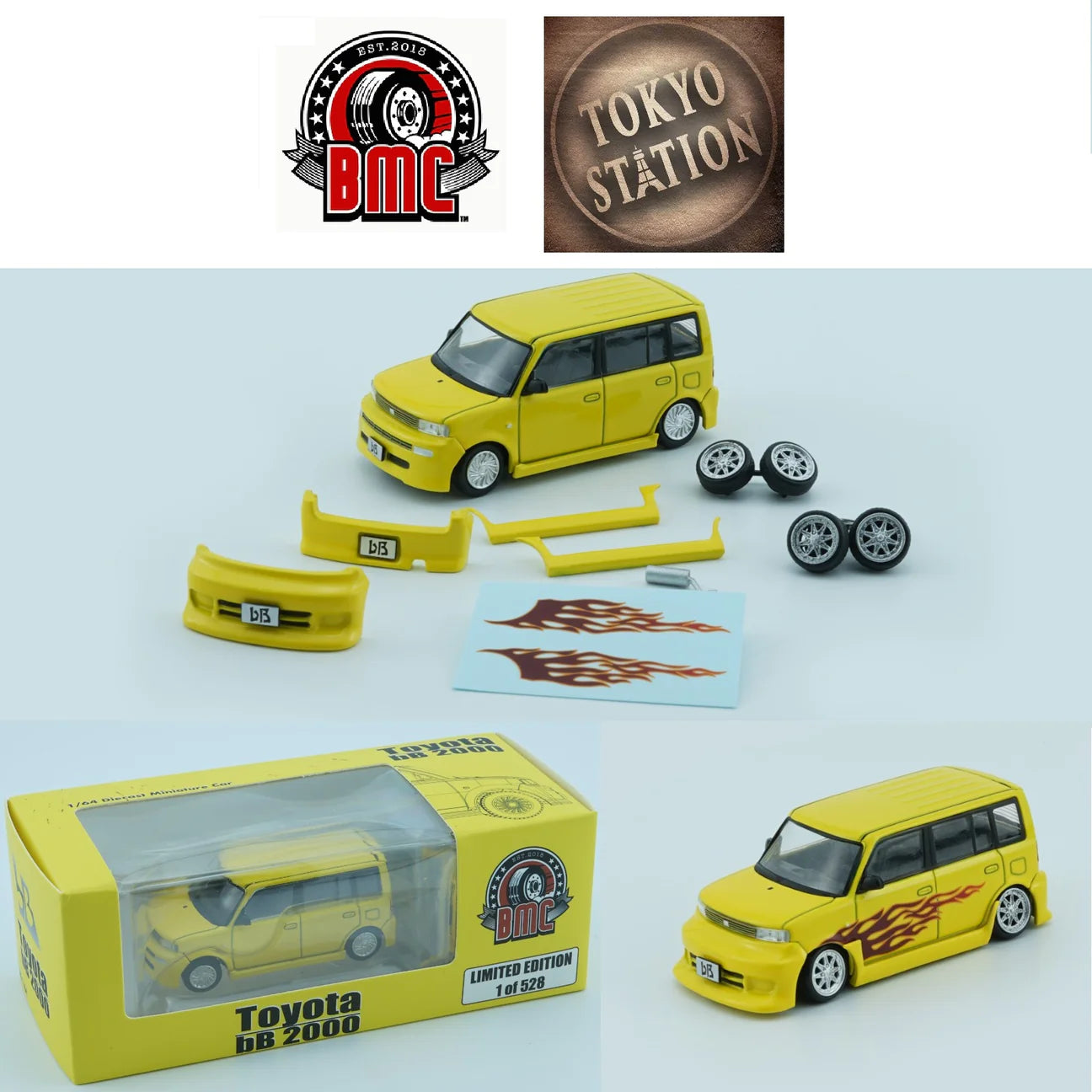 BM Creations x Tokyo Station 1/64 Toyota 2000 BB Yellow LHD Exclusive Edition