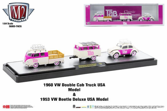 (Pre-Order) M2 Machines 1960 VW Double Cab Truck USA Model & 1953 VW Beetle Deluxe USA Model