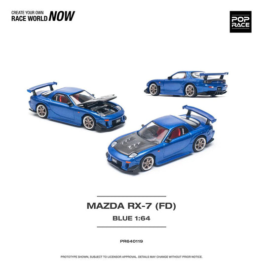 (Pre-Order) POP RACE 1/64 MAZDA RX-7 (FD3S) RE-AMEMIYA WIDEBODY METALLIC BLUE