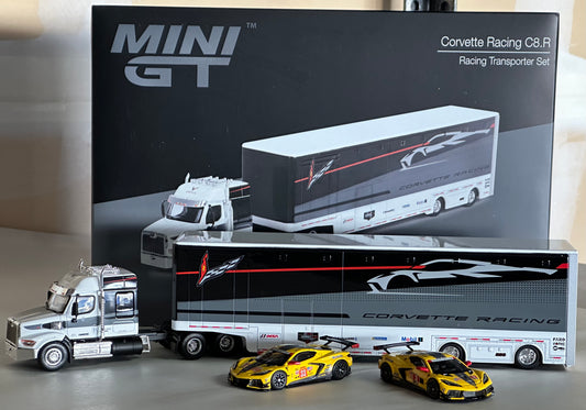 Mini GT 1:64 Chevrolet Corvette C8R Racing Cars #3 & #33 Winners with Western Star Transporter – Mijo Exclusives