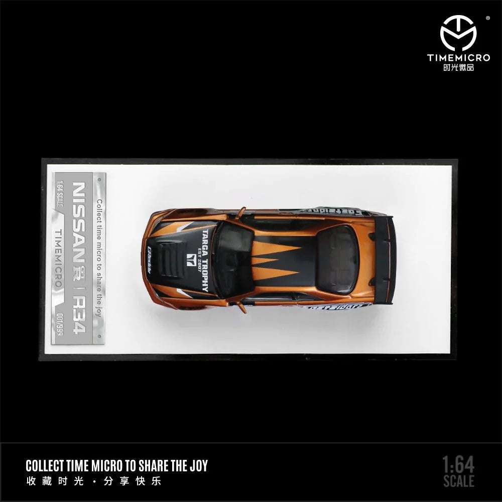 TIME MICRO 1/64 Need For Speed GT-R R34 Gold / Orange with Figurine
