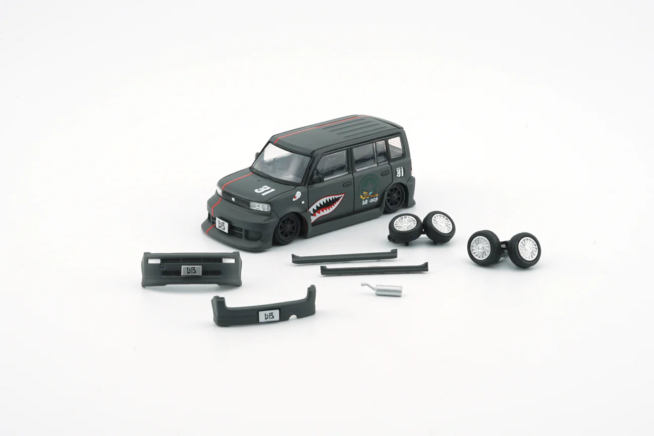 BM Creations 1/64 Toyota 2000 bB - Matte Green + P40 Tiger Pattern RHD Limited Edition