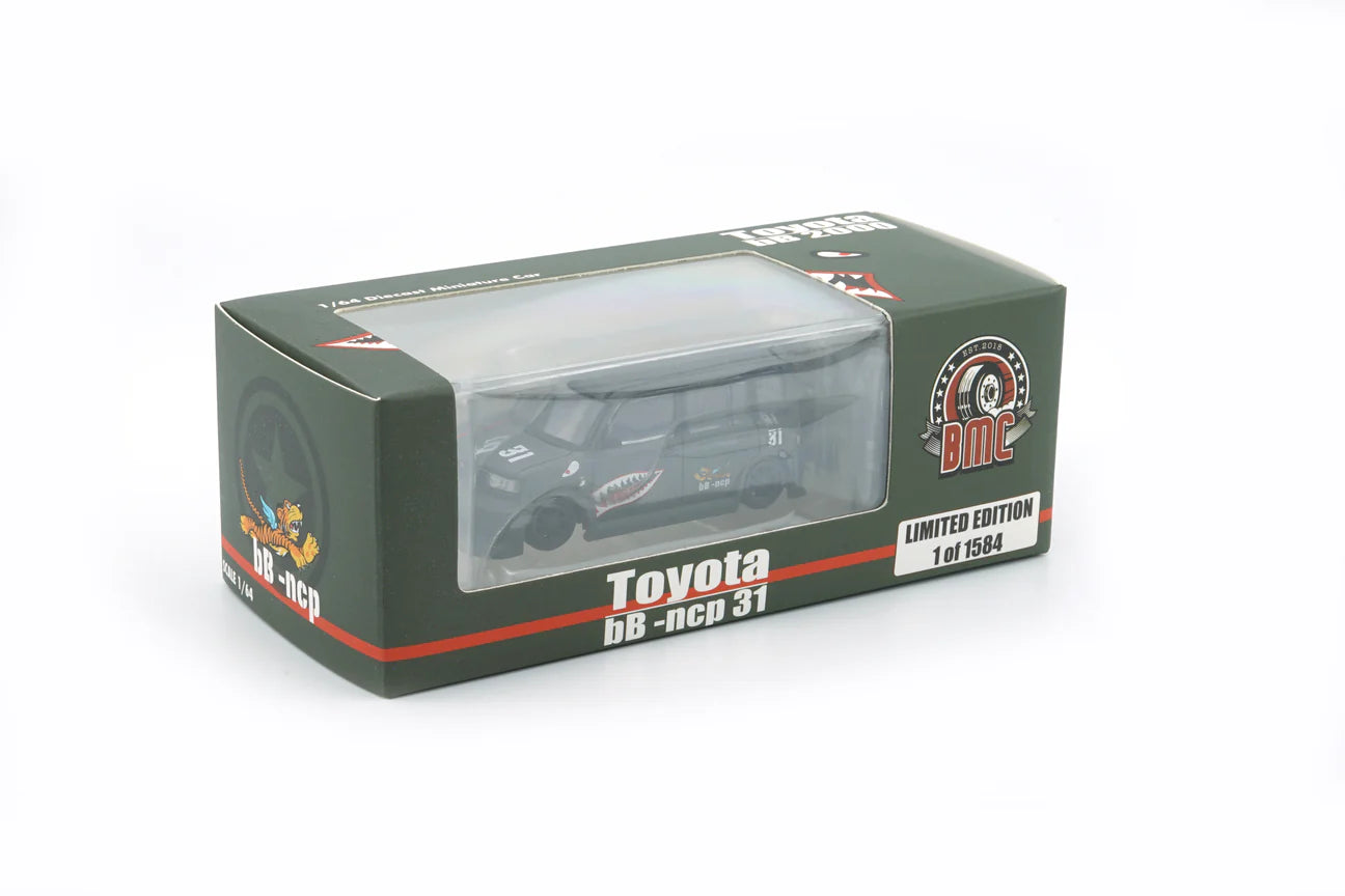 BM Creations 1/64 Toyota 2000 bB - Matte Green + P40 Tiger Pattern RHD Limited Edition
