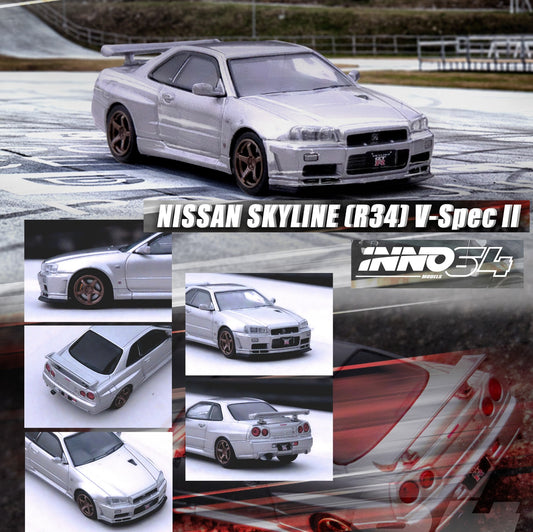 (Pre-Order) INNO64 1/64 NISSAN SKYLINE GT-R (R34) V-Spec II Silver