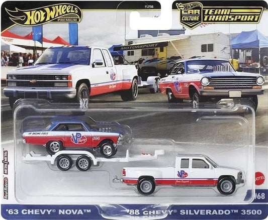 (Pre-Order) Hot Wheels Team Transport 1988 Chevy Silverado 3500 & ‘63 Chevy Nova VP Racin
