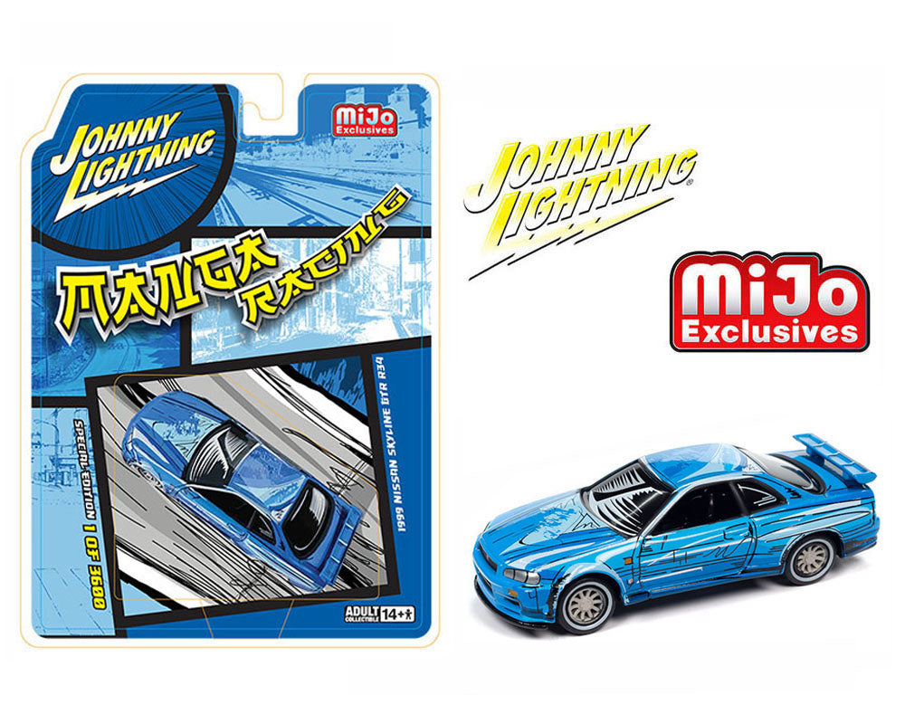 Johnny Lightning 1:64 1999 Nissan GT-R R34 Manga Racing Blue Mijo Exclusives Limited 3,600