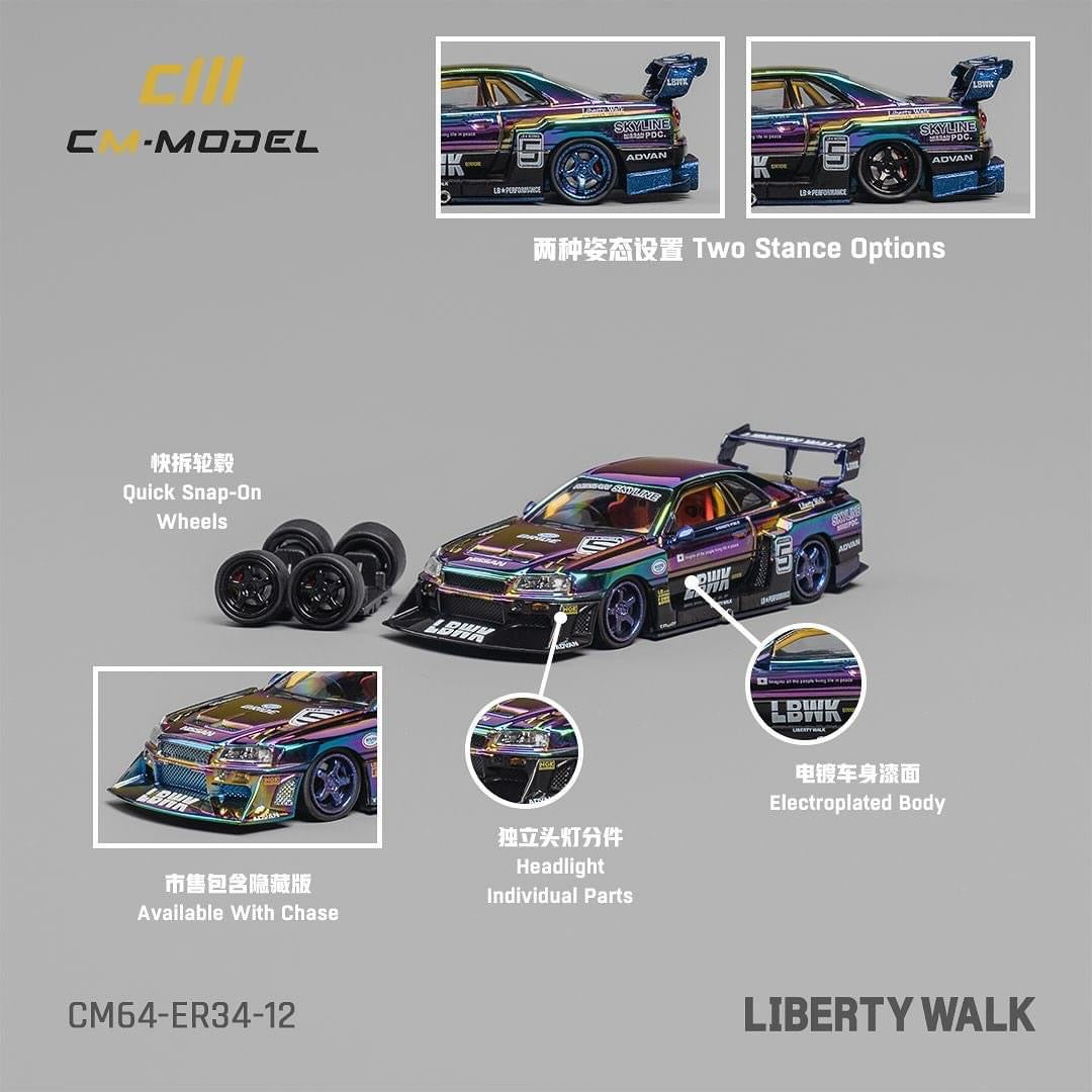 CM MODEL 1/64 Nissan LBWK ER34 Super Silhouette Chrome Color