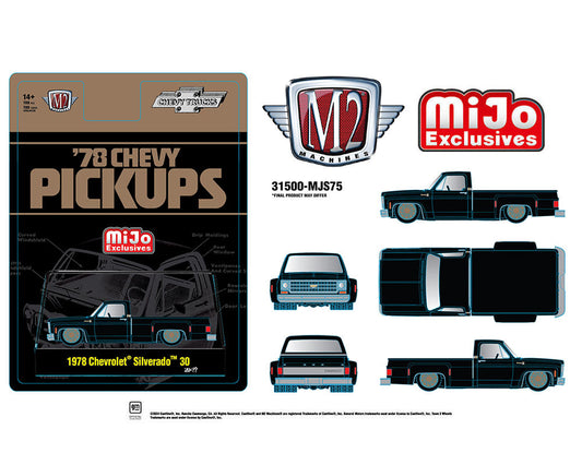 (Pre-Order) ***CHASE*** M2 Machines 1:64 1978 Chevrolet Silverado 30 Truck Limited Edition – Semi Gloss Black – Mijo Exclusives