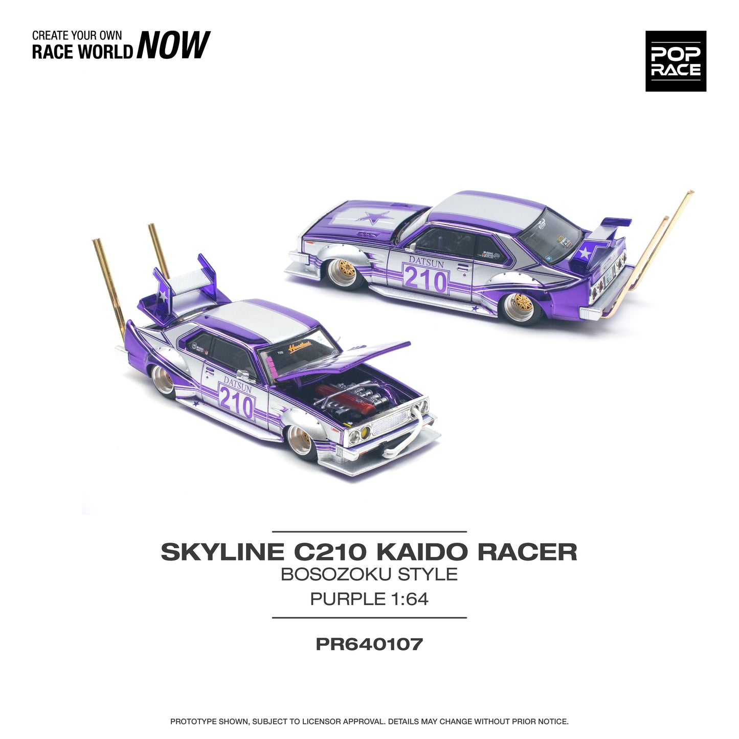 (Pre-Order) POP RACE SKYLINE C210 KAIDO RACER (BOSOZOKU STYLE) PURPLE CHROME/SILVER