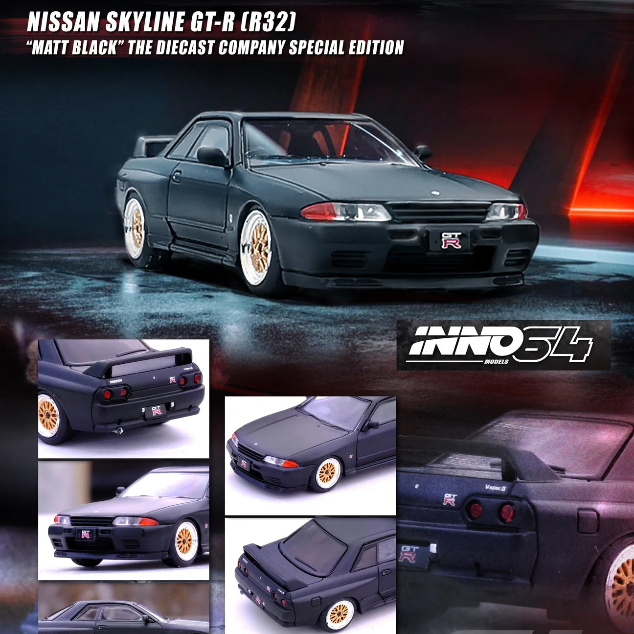 INNO64 1/64 NISSAN SKYLINE GT-R (R32) Matte Black The Diecast Company Special Edition