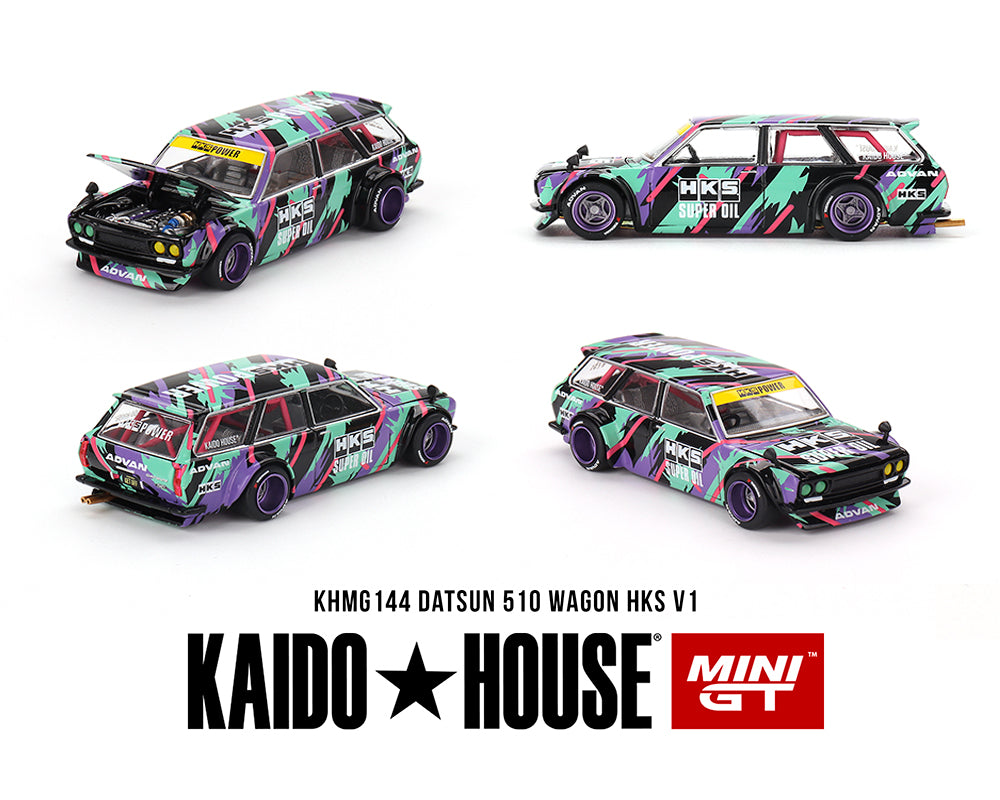 (Pre-Order) ***CHASE*** Kaido House x Mini GT 1:64 Datsun KAIDO 510 Wagon HKS V1 – Oil Splash Pattern