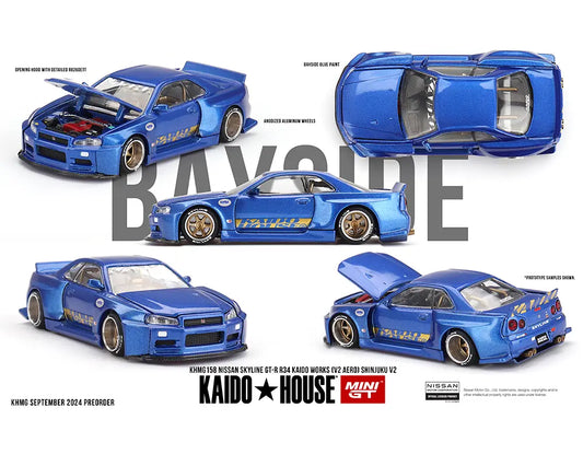 (Pre-Order) ***CHASE*** Kaido House x Mini GT 1:64 Nissan Skyline GT-R (R34) Kaido Works (V2 Aero) SHINJUKU V2- Blue