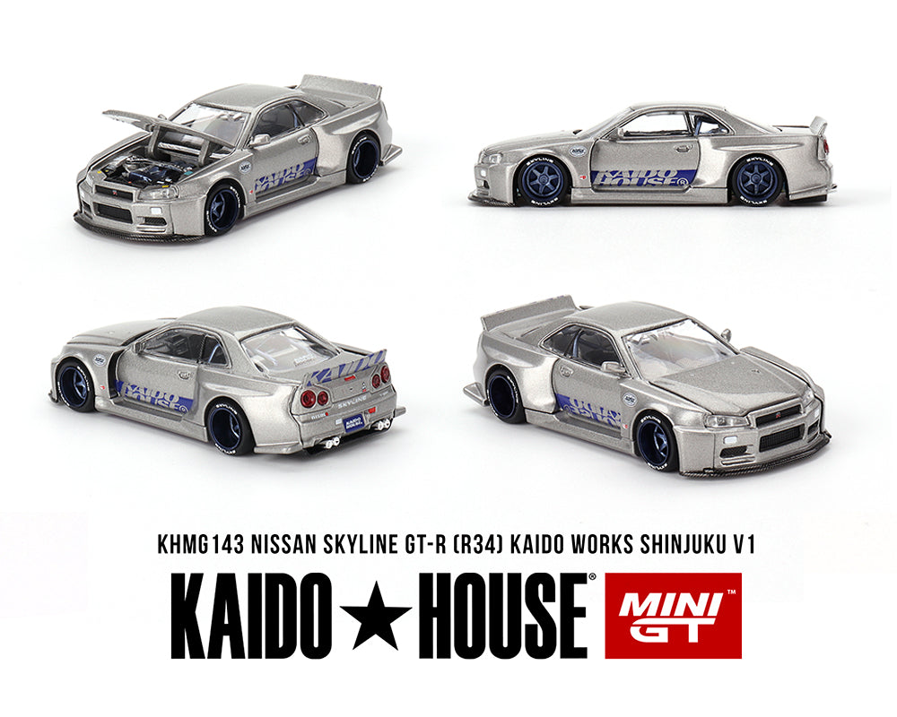 (Pre-Order) ***CHASE*** Kaido House x Mini GT 1:64 Nissan Skyline GT-R (R34) Kaido Works SHINJUKU V1 – Silver