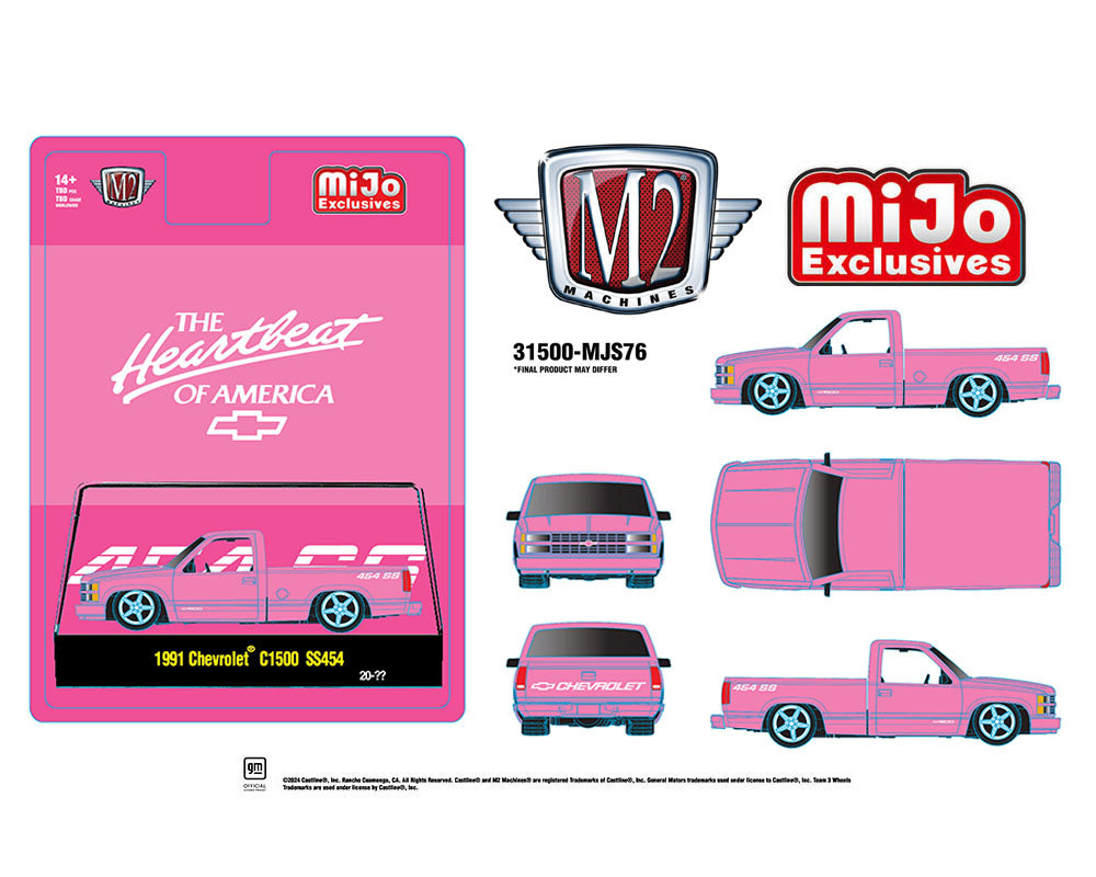 (Pre-Order) ***CHASE*** M2 Machines 1:64 1991 Chevrolet C1500 SS 454 Pickup Truck Limited Edition – Semi Gloss Pink – Mijo Exclusives