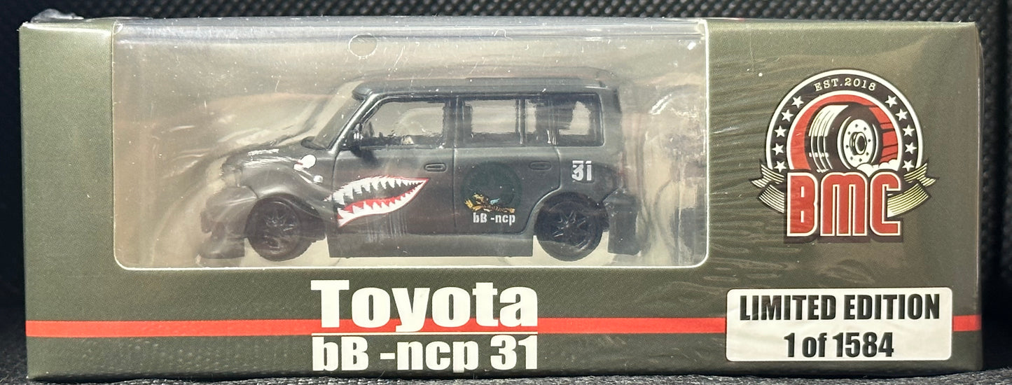 BM Creations 1/64 Toyota 2000 bB - Matte Green + P40 Tiger Pattern RHD Limited Edition