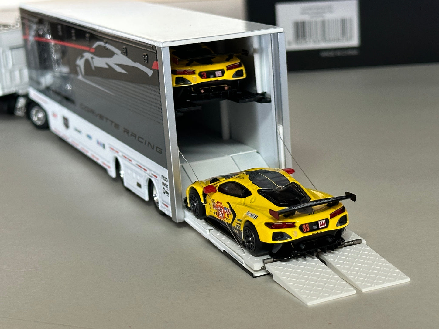 Mini GT 1:64 Chevrolet Corvette C8R Racing Cars #3 & #33 Winners with Western Star Transporter – Mijo Exclusives