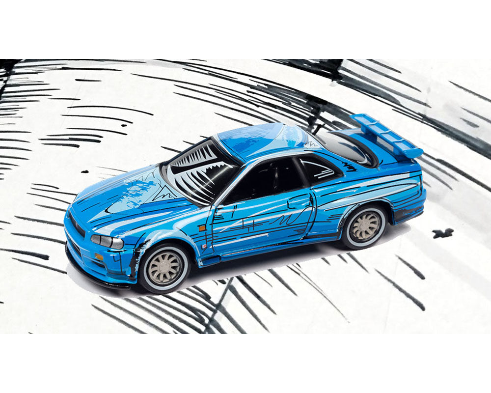 Johnny Lightning 1:64 1999 Nissan GT-R R34 Manga Racing Blue Mijo Exclusives Limited 3,600