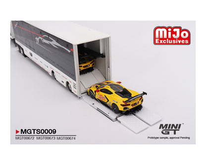 Mini GT 1:64 Chevrolet Corvette C8R Racing Cars #3 & #33 Winners with Western Star Transporter – Mijo Exclusives