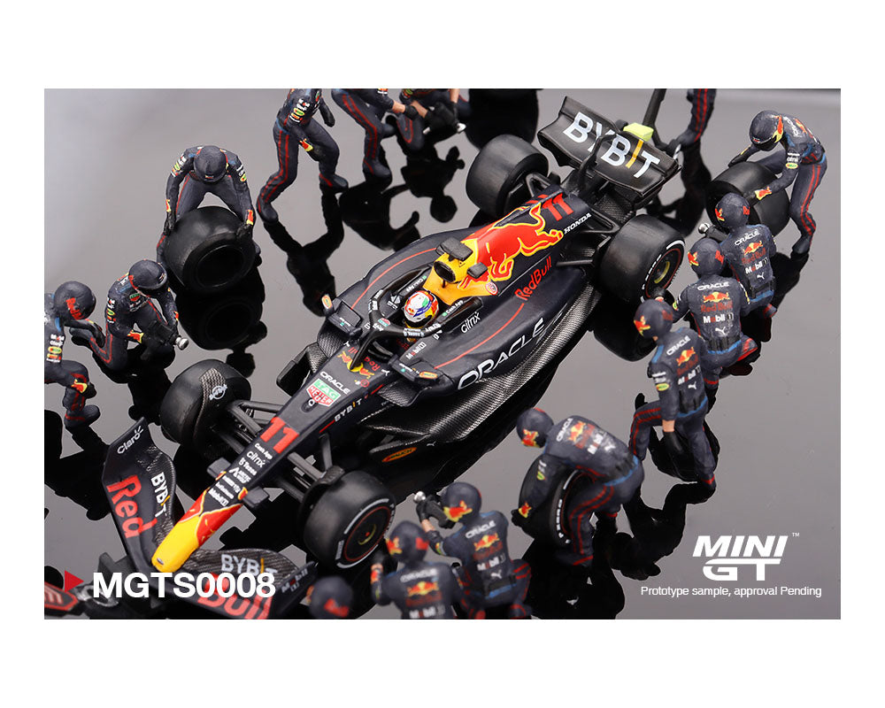 (Pre-Order) Mini GT 1:64 Oracle Red Bull Racing RB18 #11 Sergio P. 2022 Abu Dhabi GP Pit Crew Set Limited Edition Set