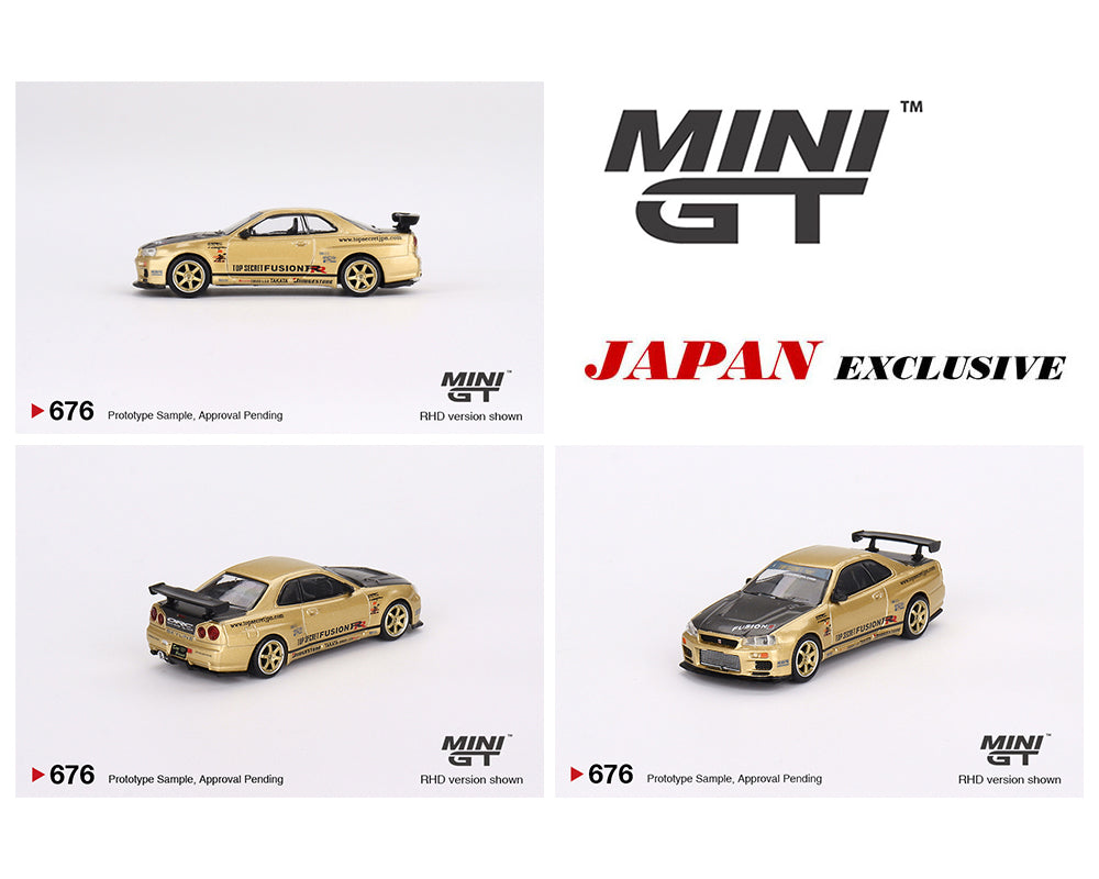 (Pre-Order) Mini GT 1:64 Nissan Skyline GT-R (R34) Top Secret – Gold – Japan Exclusive