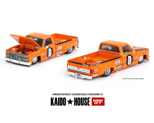 (Pre-Order) Kaido House x Mini GT 1:64 Chevrolet Silverado Dually KAIDO WORKS V2 – Orange
