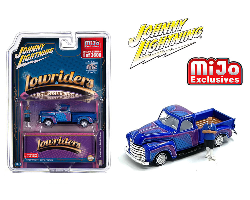 Johnny Lightning 1:64 Lowriders 1950 Chevrolet Pickup with American Diorama Figure