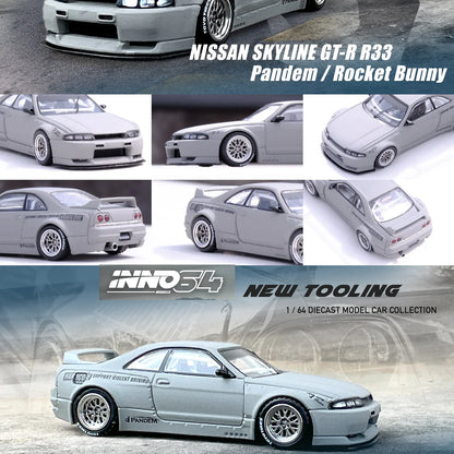 INNO64 NISSAN SKYLINE GT-R (R33) "Pandem / Rocket Bunny" Cement Grey Matte