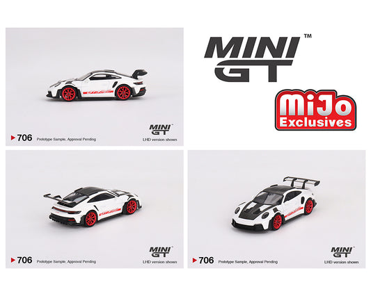 (Pre-Order) Mini GT 1:64 Porsche 911 (992) GT3 RS Weissach Package – White with Pyro Red- MiJo Exclusives