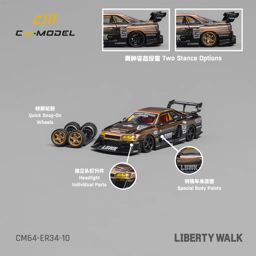 (Pre-Order) CM MODEL 1/64 Nissan LBWK ER34 NO.5 Bronze – Ben’s Wheels